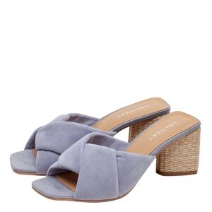 Lisa Vicky Square Toe Mid-Heigh Heel Suede Modern Slip-on Block Heel Sandals 8M‎